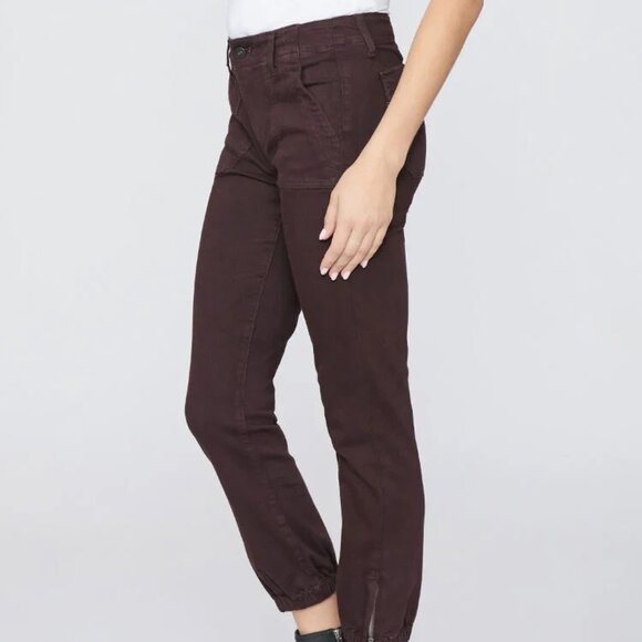PAIGE Mayslie Cropped Jogger Pant in Vintage Black Cherry Burgundy - Picture 1 of 13